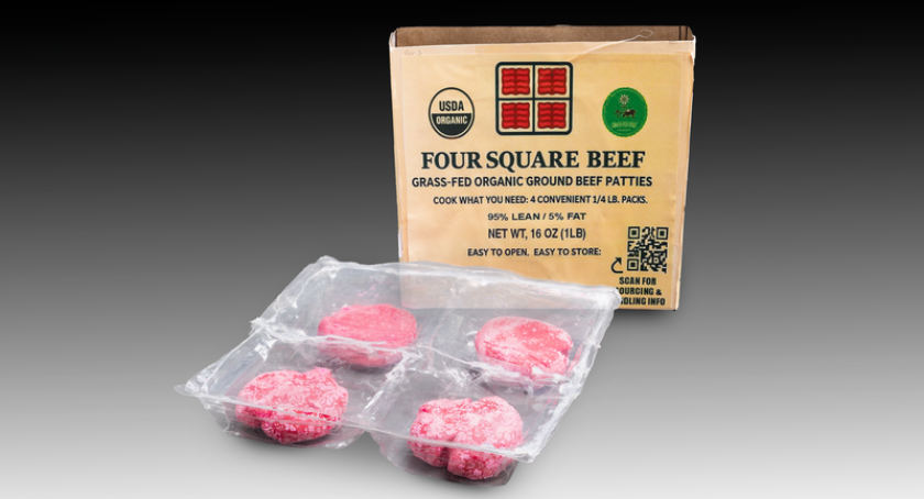 Four Square Beef is an innovative 1 lb. ground beef packaging solution featuring four individually accessible ¼ lb. portions in a thermoformed recyclable tray with peelable lidding film. Designed to reduce food waste, improve portion control, and minimize cross-contamination, it allows consumers to use only what they need while keeping the remaining portions sealed and protected. Each square can be easily removed from the tray without disturbing the others, and the flexible tray allows for convenient storage, folding, or stacking in refrigerators and freezers. The unique design also supports eye-catching graphics, clear instructions, and enhanced shelf appeal. By combining convenience, sustainability, and structural integrity, Four Square Beef modernizes fresh meat packaging to meet both consumer and environmental needs.